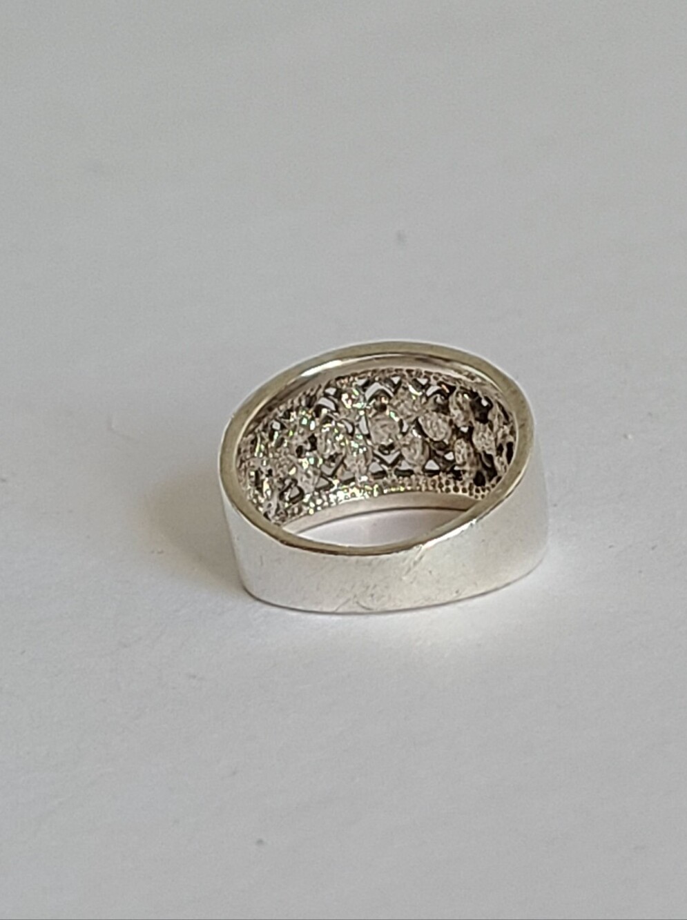 Elegant Sterling Silver CZ Rhinestone Crystal Filigree Chunky Wide Band Ring 6 - Picture 11 of 15